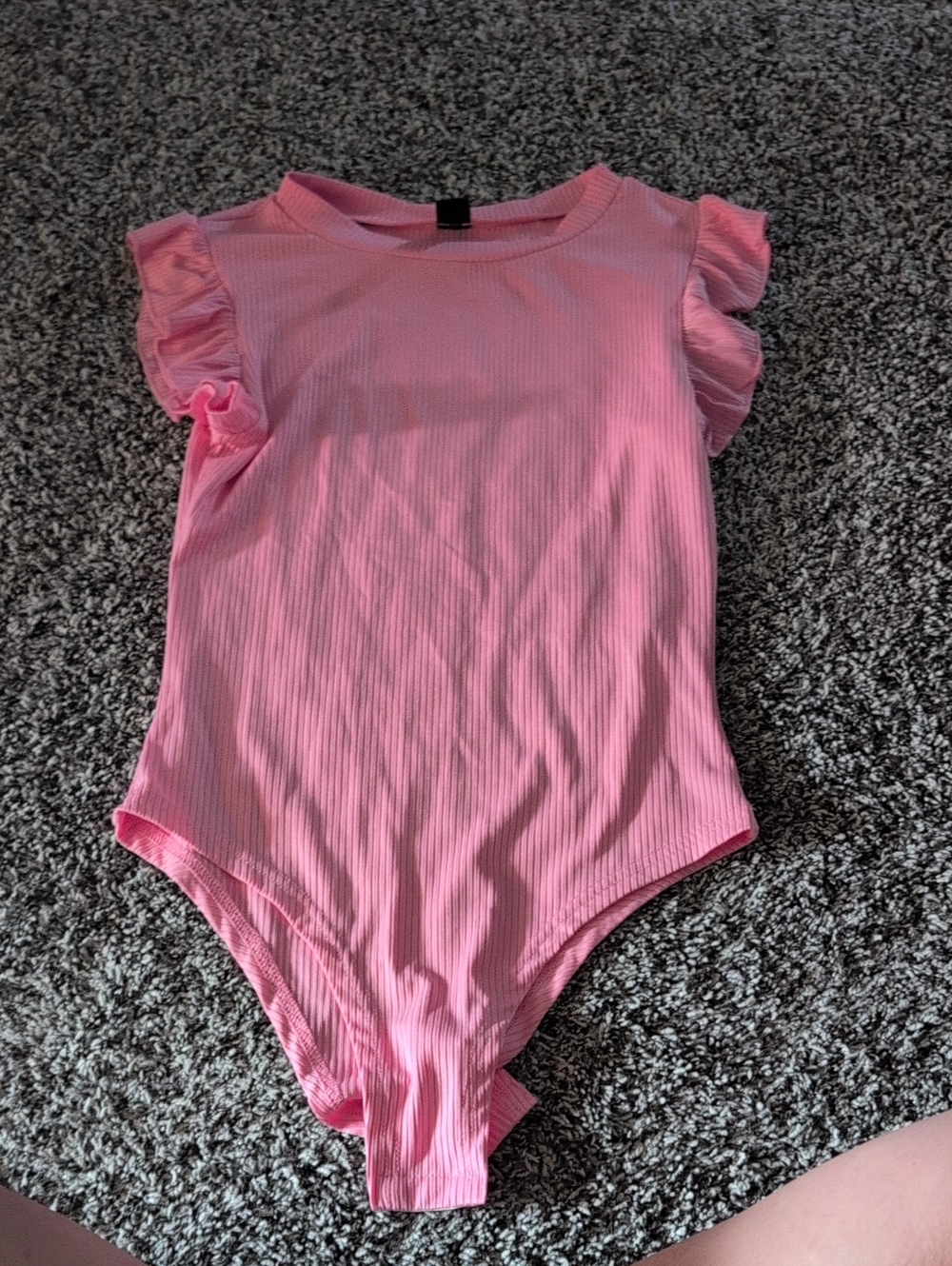 SHEIN Pink Ribbed Ruffle-Sleeve Bodysuit